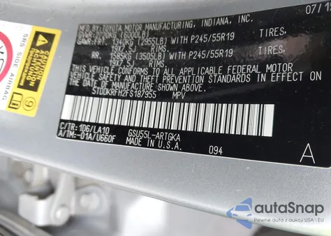 2015 Toyota Highlander Limited V6 из США, поврежденный, VIN 5TDDKRFH2FS187955